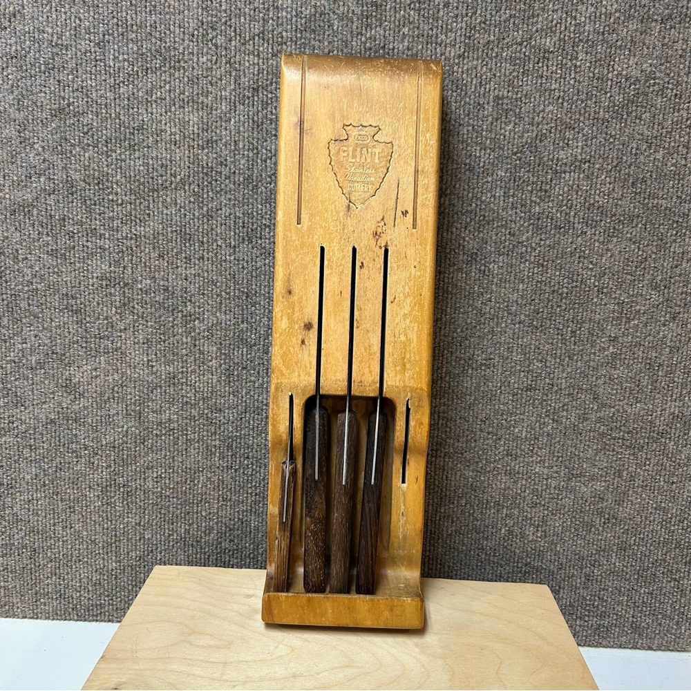 Ekco Flint Holdster Wooden 5 Knife Holder VTG‎ USA Rare MCM